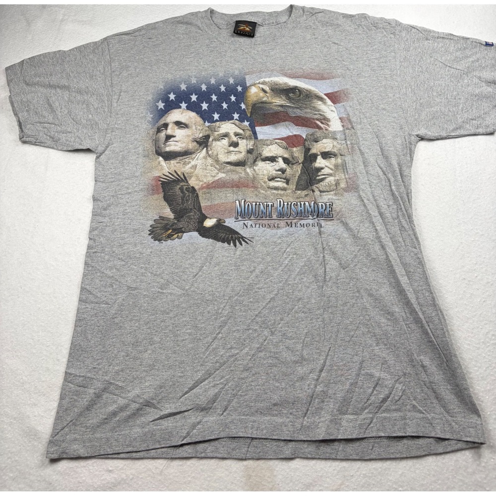 Prairie Mountain Mount Rushmore T Shirt Mens Large Grey Patriotic USA‎ Eagle Tee